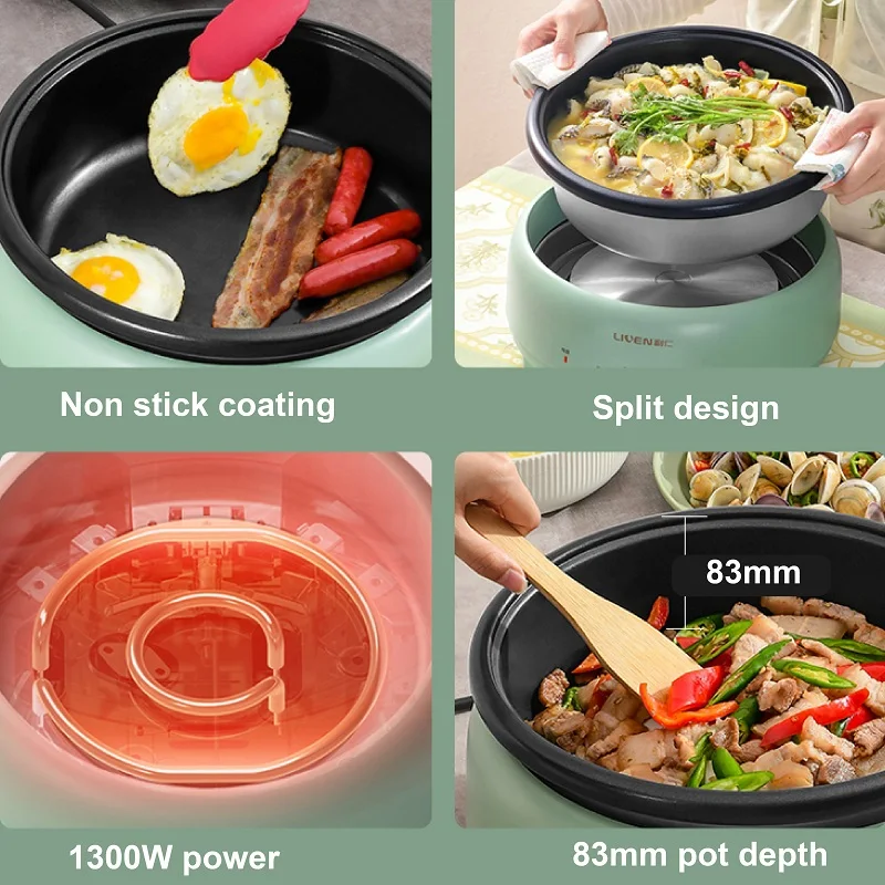 4L Large Capacity Electric Hot Pot Multi-function Electric Cooking Pot Home Split Non-stick Electric Frying Pan For 2~4 People