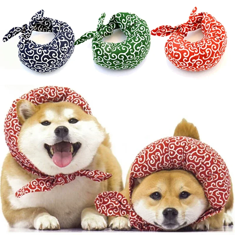 Pet Scarf for Dogs Cat Japanese Style Dog Bandanas Shiba Inu Cloth-wrappers Shaped Collar Cotton Kitten Puppy Tang grass pattern