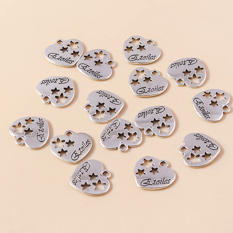 Leslie 15 pièces 17mm alliage étoiles breloques étoile coeurs pendentifs pour la fabrication de bijoux boucles d'oreilles colliers Bracelets bricolage