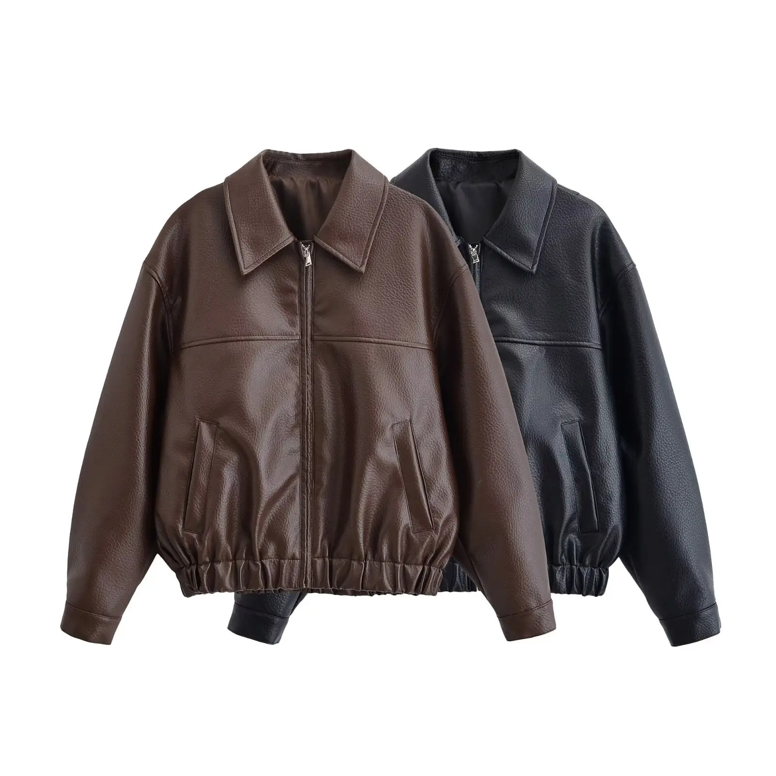 

Женское модное пальто из искусственной кожи на молнии с длинными рукавами, отложным воротником, однотонное, весеннее, повседневное, универсальное, с карманами