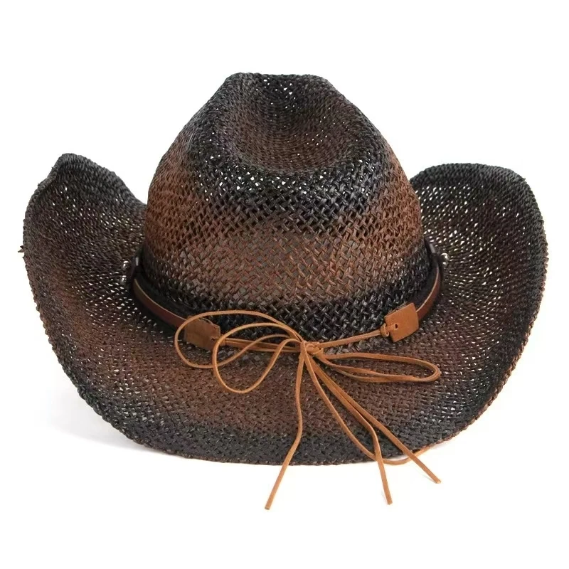 Handmade Weave Hollow Western Cowboy Hat For Men Women Summer Outdoor Cowgirl Beach Sun Straw Hat sombrero hombre