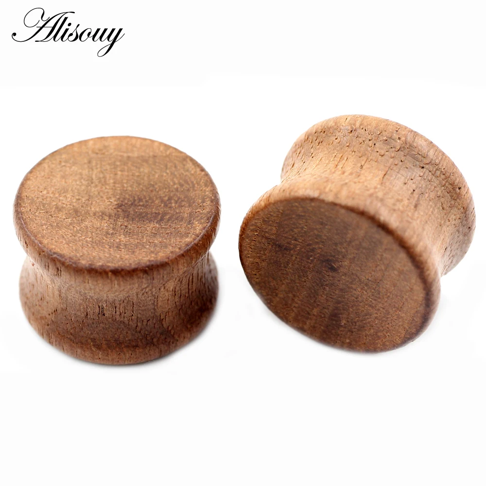 Alisouy 2PCS 8-30mm Concave Surface Natural Wood Round Ear Tunnels Plugs Expander Stretcher Gauges Earring Piercing Body Jewelry