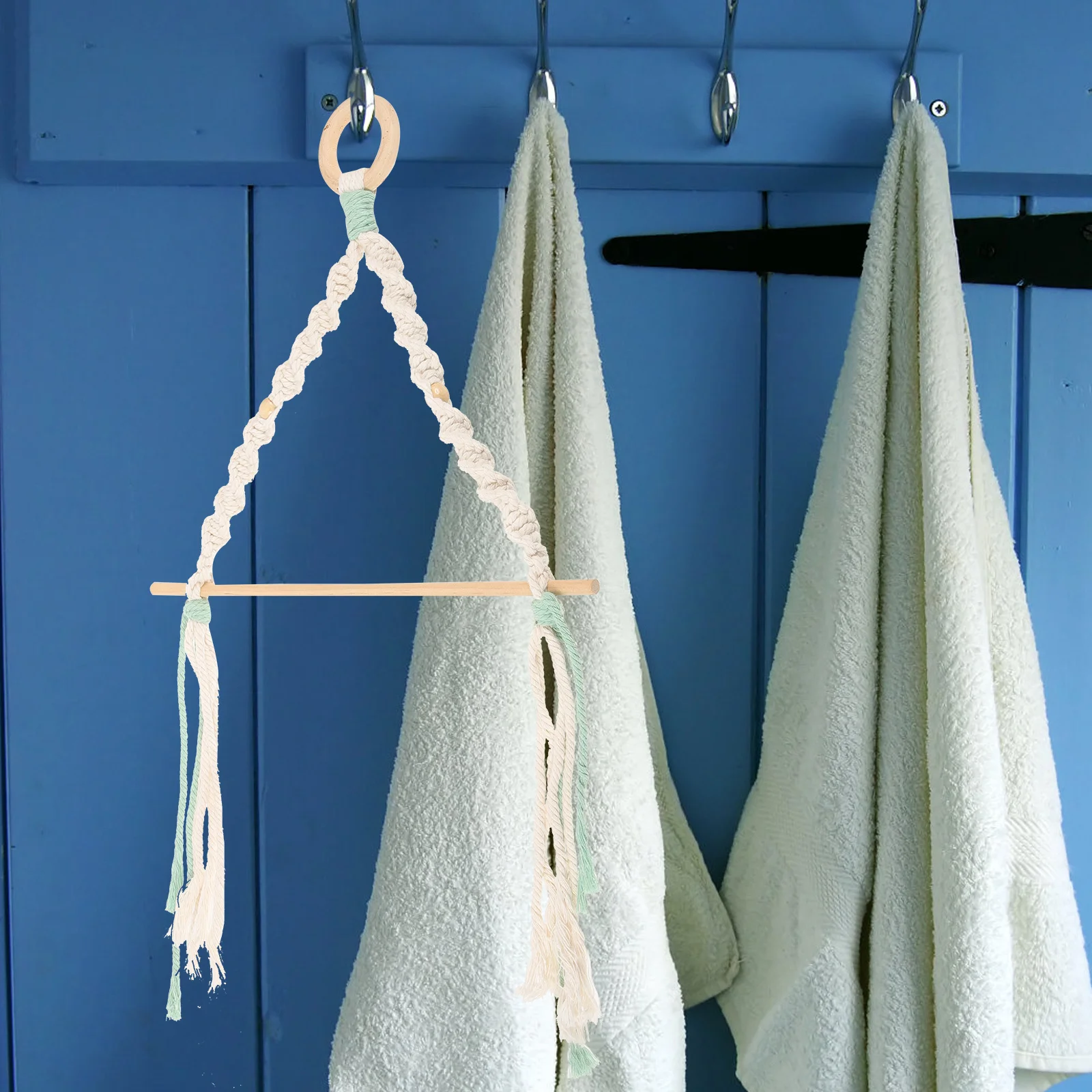 1pcs Wall Mounted Toilet Paper Holder Rustic Wood Rope Design Space Saving Bathroom Kitchen Rack Vintage Roll Paper Stand Hemp