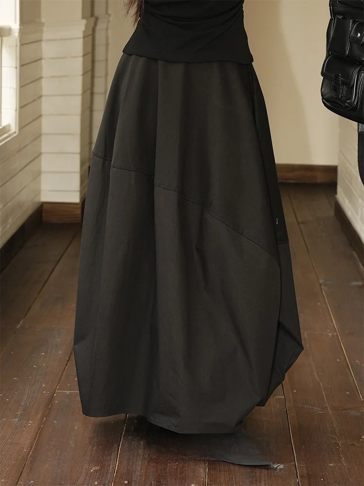 

Юбка-фонарь с высокой талией, длинная, А-силуэт, женская, весна-лето, черная, с цветочным узором, пышная, из хлопка, повседневная, элегантная