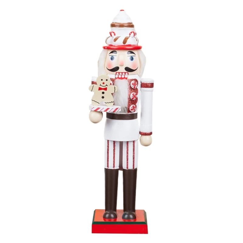 Q1JB 35cm Gingerbread Man Nutcracker Soldier King Wooden Figurine Toy Christmas Decor