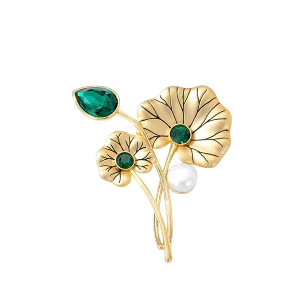 

Y2K Temperament Pearl Crystal Jewelry Lotus Leaves Women's Brooch Fashion Flower Luxury Zircon Metal Lapel Pins Accessories Gift