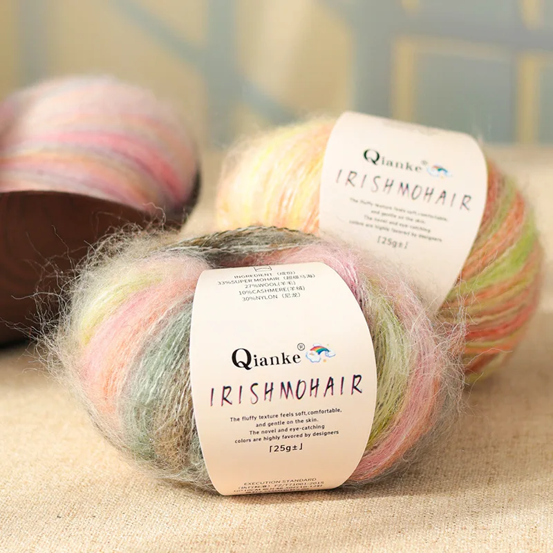 New 1PC 25g Gradient Segment Dyed Silk Mohair Yarn Hand Knitting Long Plush Yarn Knit Crochet DIY Sweater Scarf Hat Shawl thread