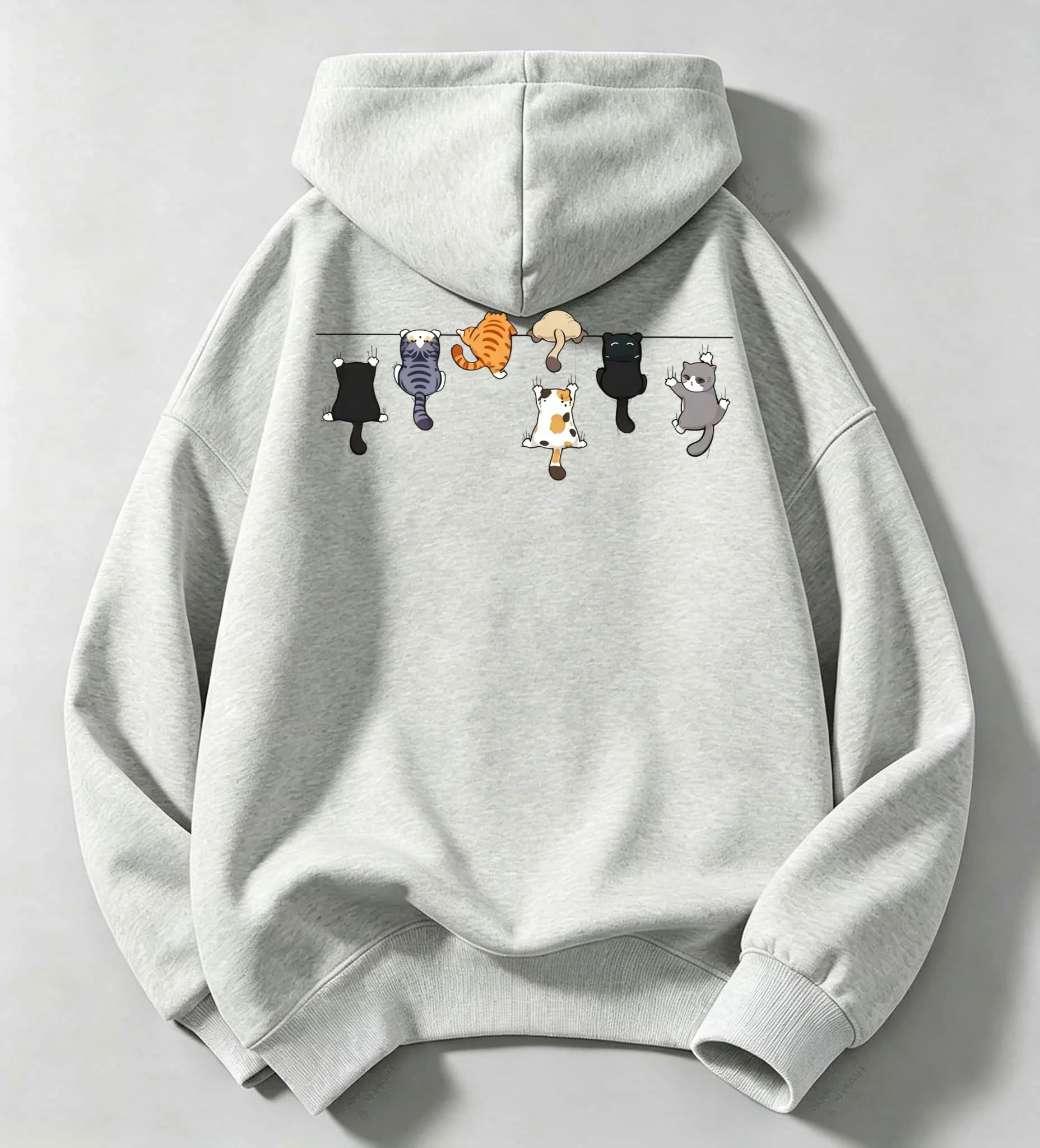 Cartoon cat print hooded sweatshirt for men, suitable for spring, autumn and winter, large size casual hoodie couple's streetwer