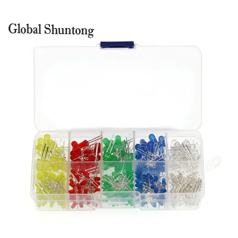 

F3/F5LED Light Emitting Diode Kit Box 3MM/40 Pieces Each，5MM/20 Each Red Green Blue Yellow and White, 300 In Total