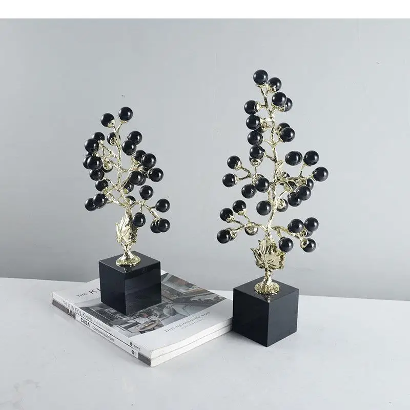 Black Crystal Grape String Sculpture Gilded Bough Crafts Ornaments Room Aesthetics Decor Desk Decoration Alloy Statue