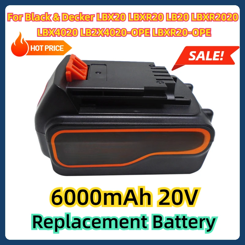 

For Black & Decker LBX20 LBXR20 LB20 LBXR2020 LBX4020 LB2X4020-OPE LBXR20-OPE Cordless Power 6000mAh 20V Replacement Battery