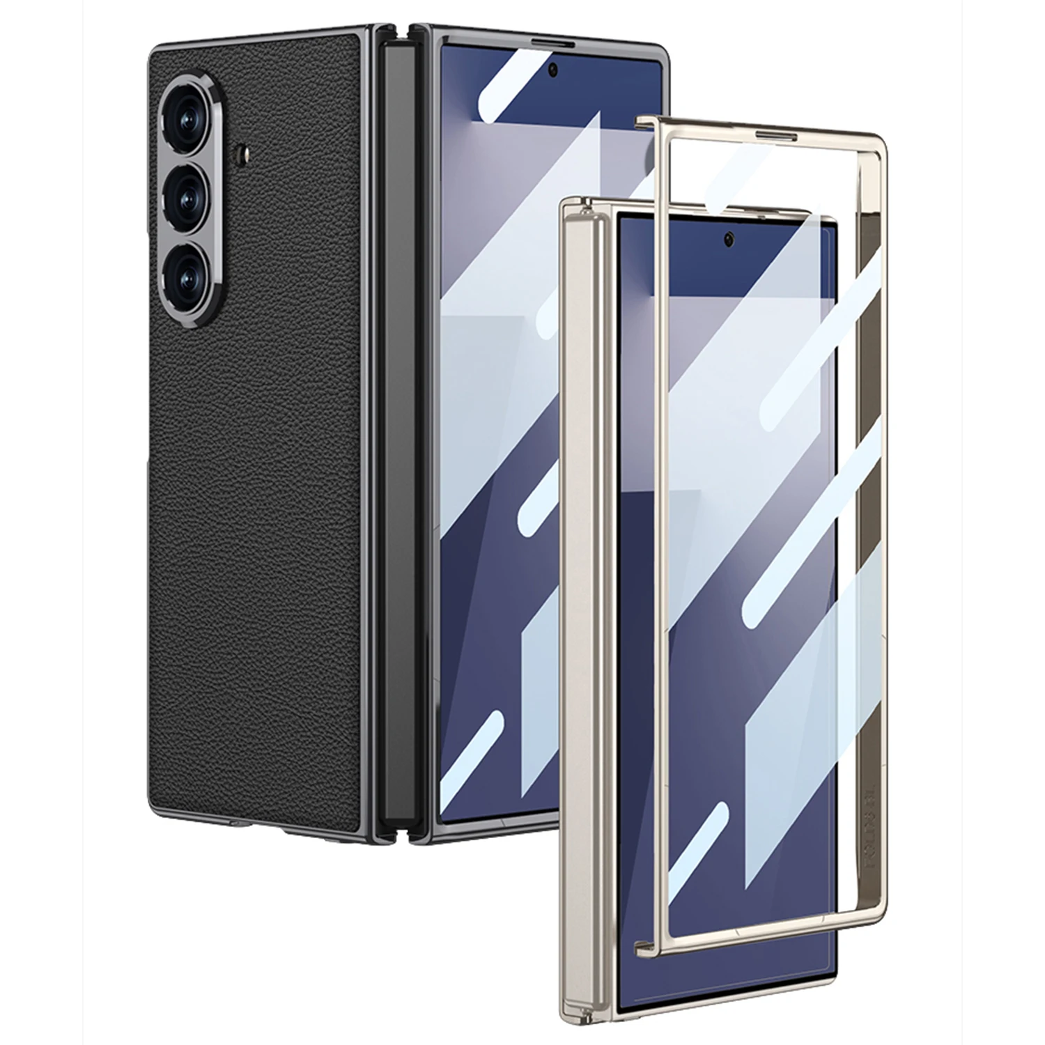 Luksusowe, malowane etui skórzane GKK do Samsunga Galaxy Z Fold 7 z powłoką galwaniczną, matowe etui ochronne ze szkłem hartowanym na ekran do Galaxy Z Fold7 — zdjęcie produktu 6