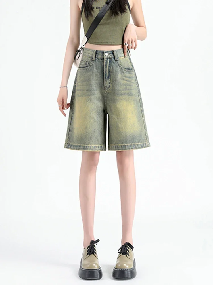 

2024 Summer American Versatile Fashion Blue Denim Shorts Women Korean Style Baggy Jeans High Street Chic Y2k Denim Shorts