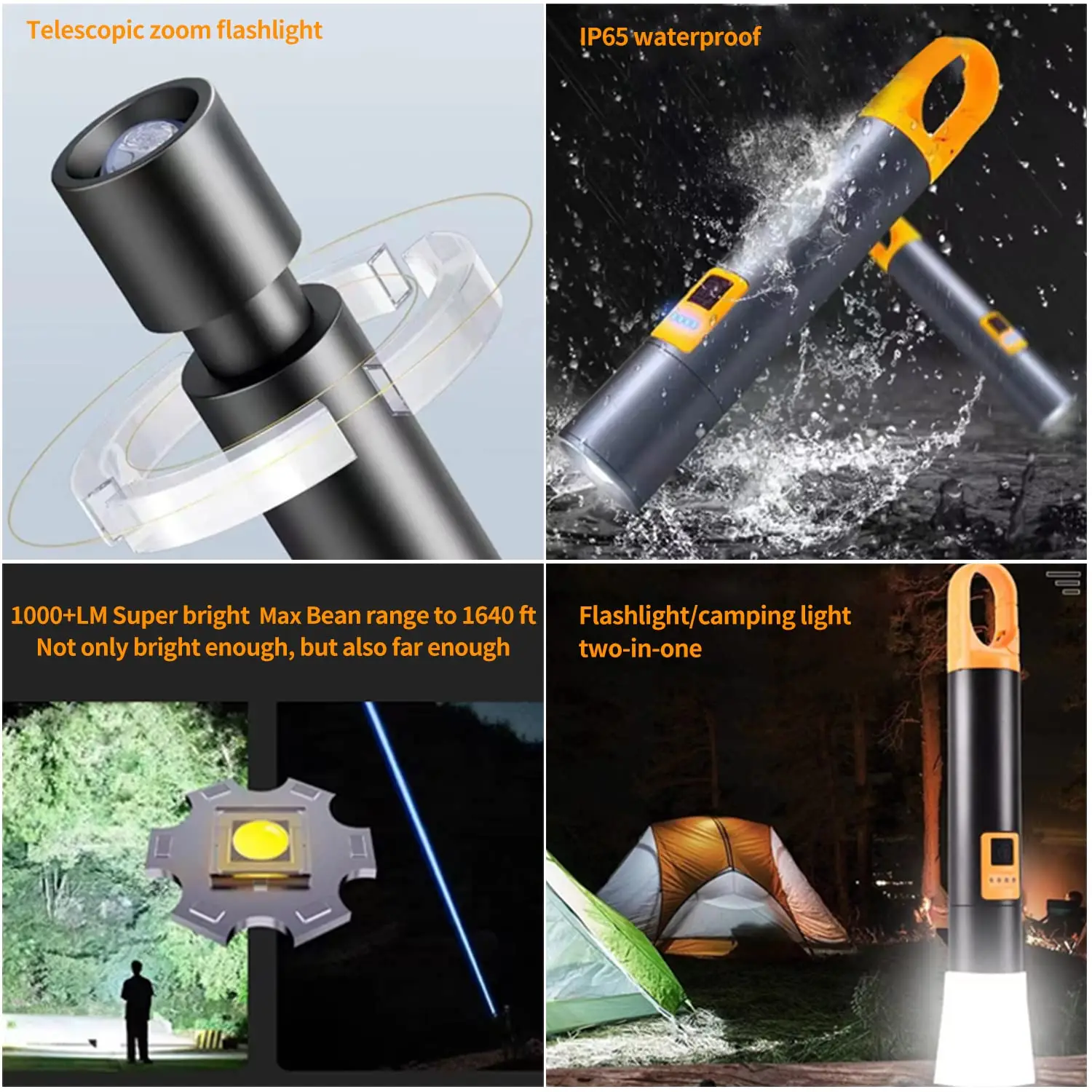 LED Camping Light Tactical Flashlight 90000 High Lumens Zoomable Tactical Flashlight Portable Handheld Flash Lights Work Light