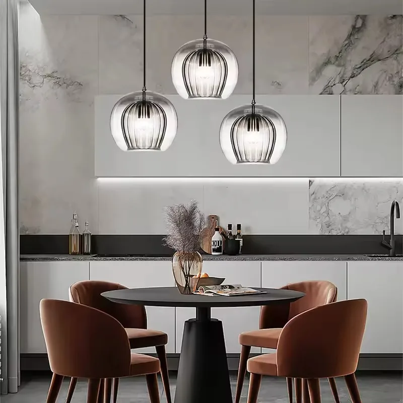 

Modern Minimalism Glass Jellyfish Pendant Lamp Nordic Kitchen Bedroom Amber Soot Glass Pendant Light Industrial Style LED Luster