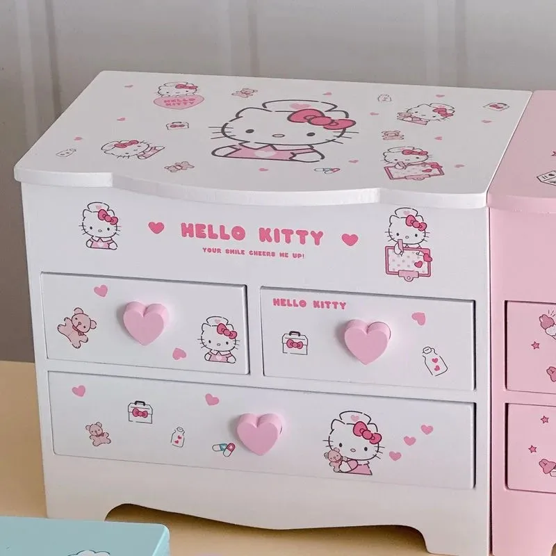 

Hello Kitty Wooden Jewelry Box Storage Box Earrings Necklace Jewelry Gold Mirror Cinnamoroll Desktop Makeup Box Cute Girsl Gifts