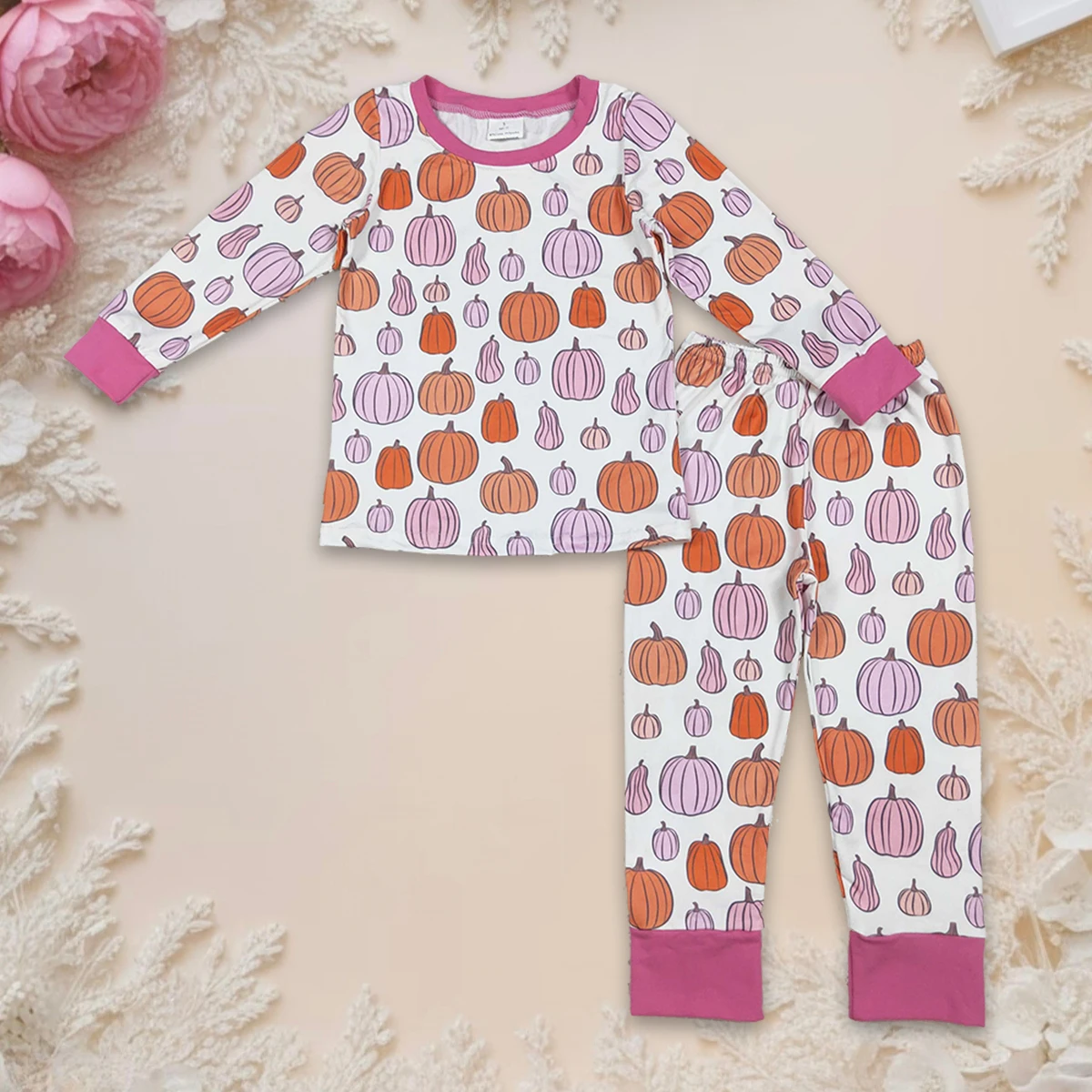 

Hot Sale Baby Girls Fall Pajamas Set Clothes Kids Nightwear Pumpkins Plaid Long Sleeve Tops Pant Sleepwear Toddler Homewear