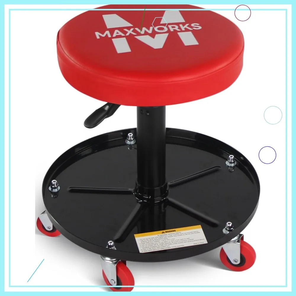 

Adjustable Height Pneumatic Roller Seat with Tool Tray - 300 lb Capacity for Easy Mobility