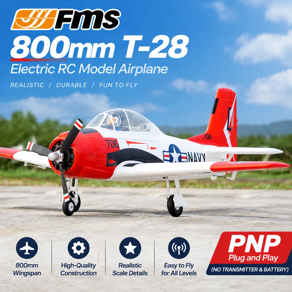 FMS 800mm T-28 Trojan V2 PNP Red Fixed Wing Entry Level Electric Remote Control Model Aircraft Reflex Stabilizer T28 Hobby Plane