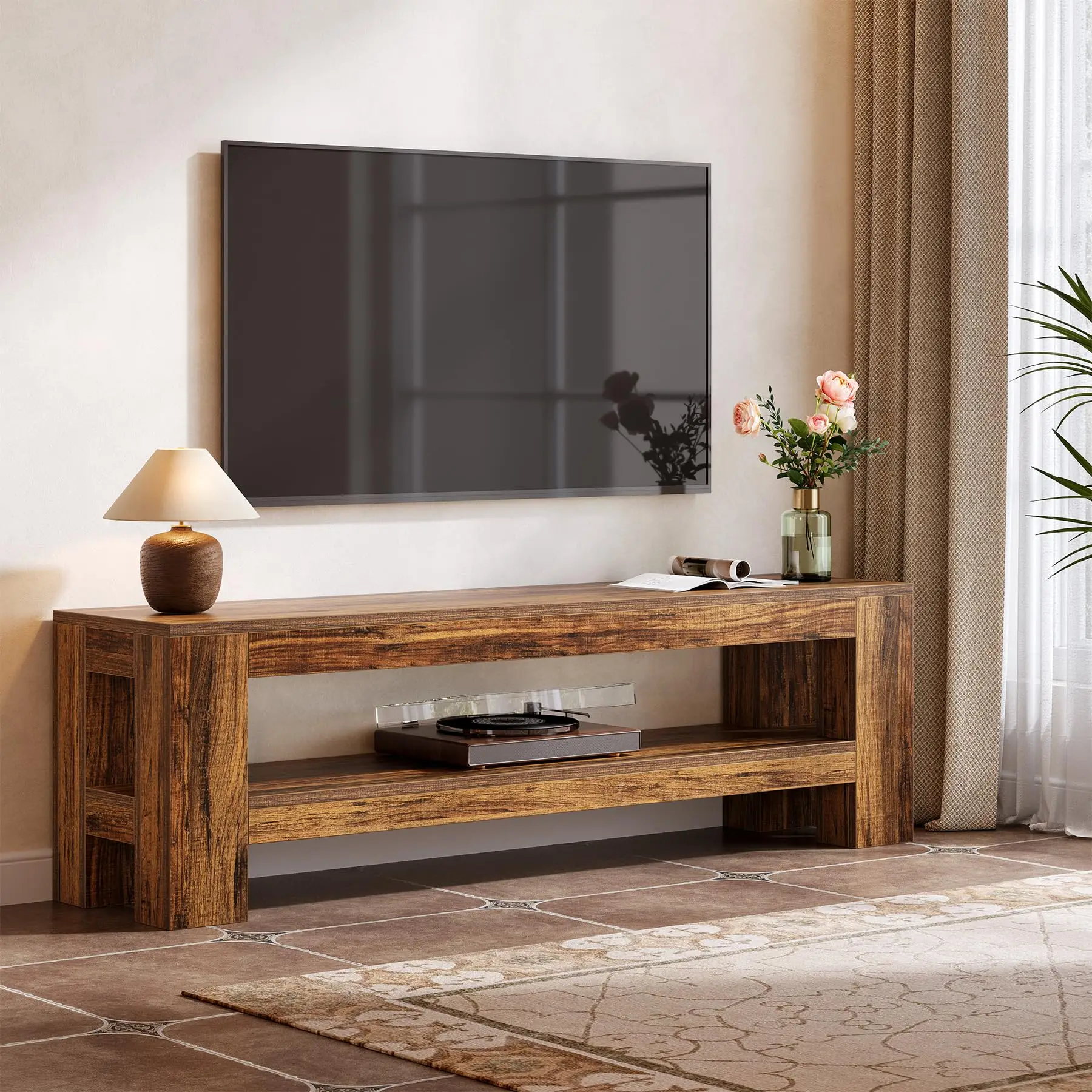 

#ji 59 Inch Rustic TV Stand For 55 60 65 75 Inch TVs Media Console With Storage Shelves Entertainment Center For Living Room