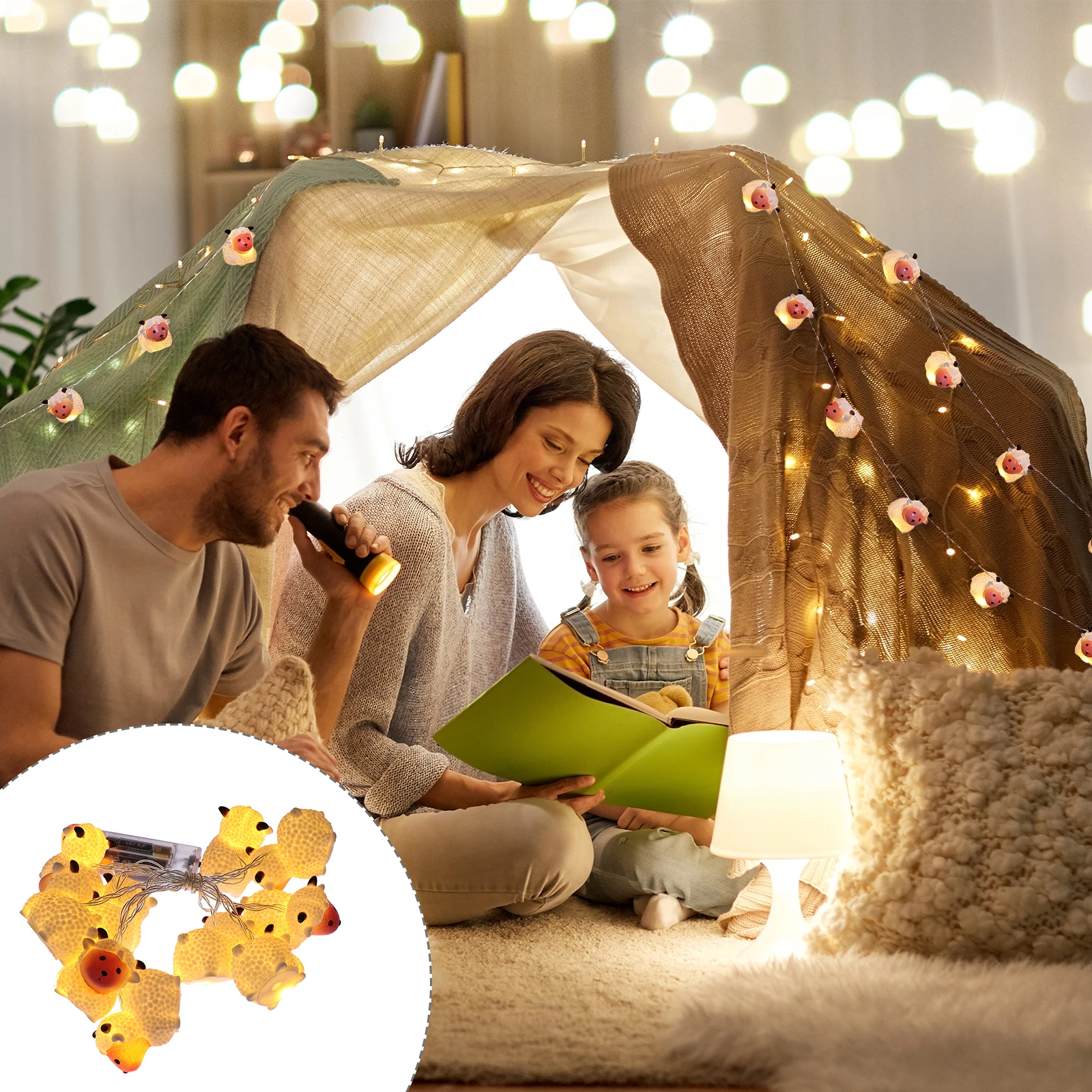 

1Set LED Sheep String Lights Cartoon Design High Brightness Warm Light String Chic Party Decoration for Patio Garden Yard Home
