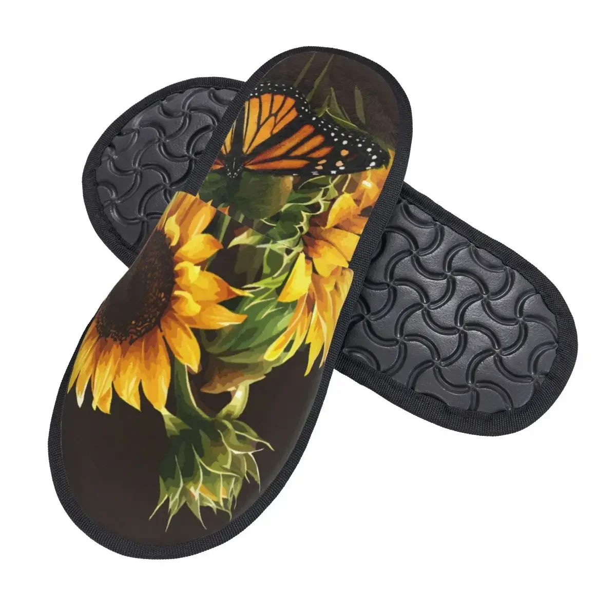 Chaussons chauds moelleux en fourrure pour femmes et hommes, tournesol et papillon, chaussures de maison photo, mode hivernale