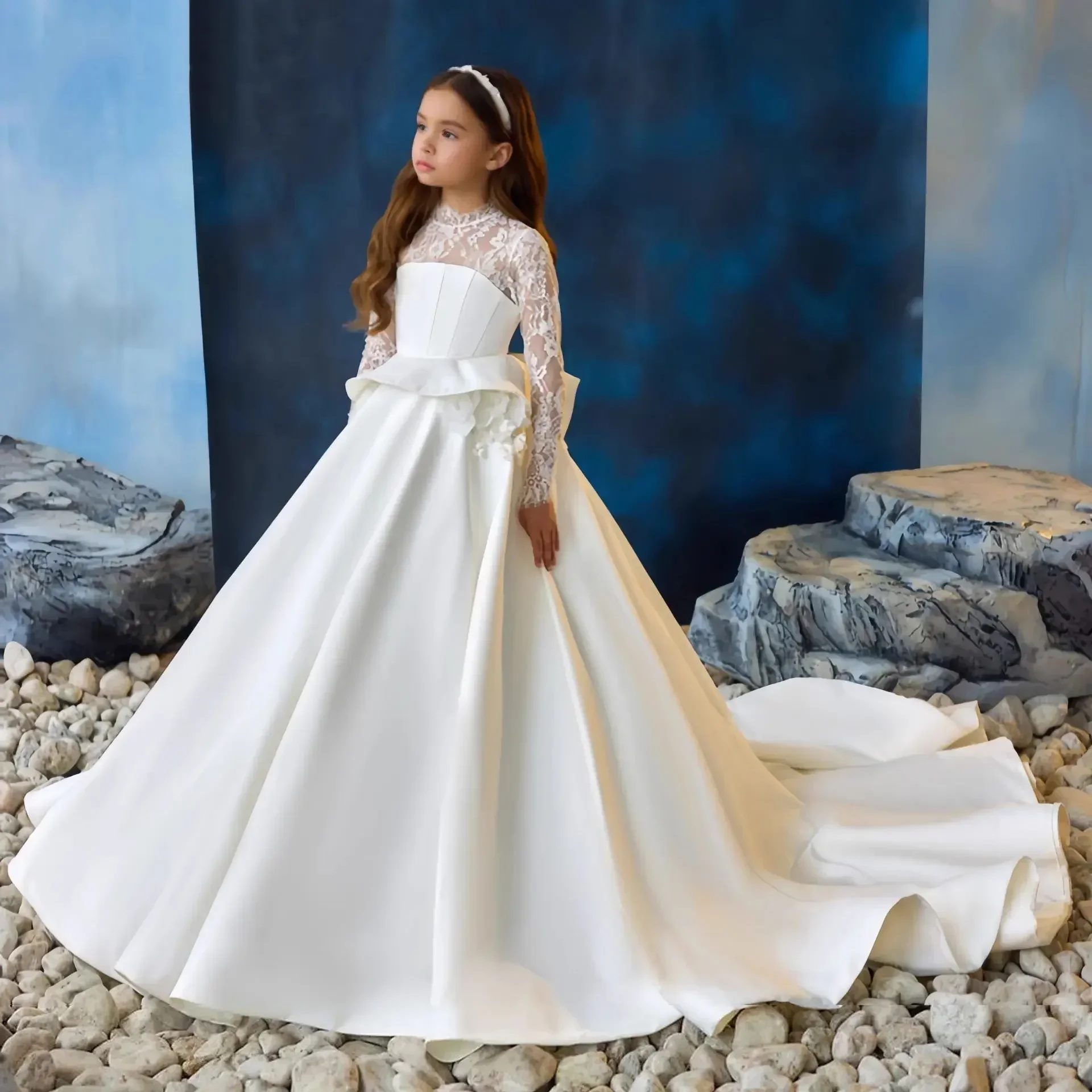 

Детское платье для девочек, нарядное платье принцессы, пышное тюлевое вечернее платье, белое платье для выступлений на фортепиано, праздничная одежда для девочек, с шлейфом