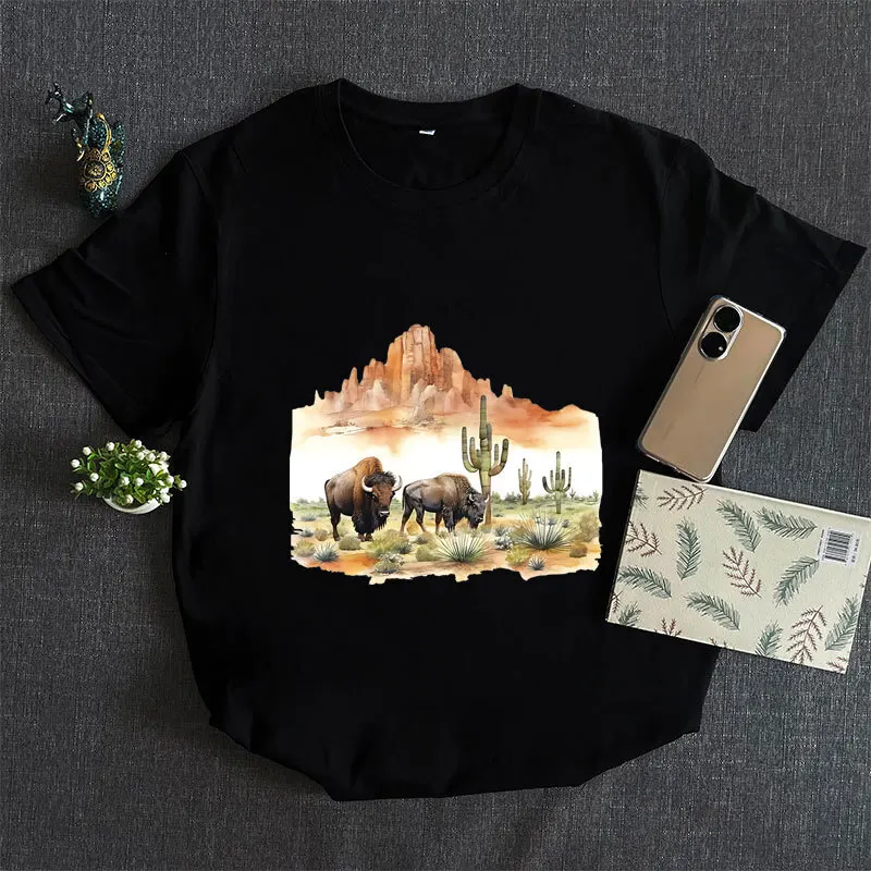 Desert Landscape Animals Patches On Clothes Wolf Goat Sticker Clothes Decoration Diy Accessory Print On T-Shirt Iron On Patch