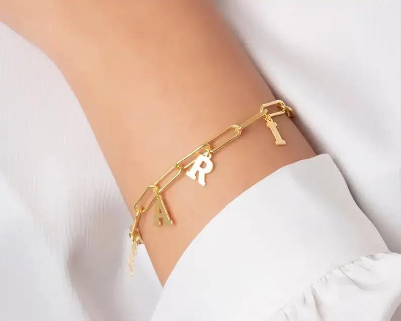 Spaced Letter Bracelet, Spaced Initial Bracelet, Personalized Name Bracelet Gold, Mother's Day Gifts, Spaced Letter Jewelry, Dai