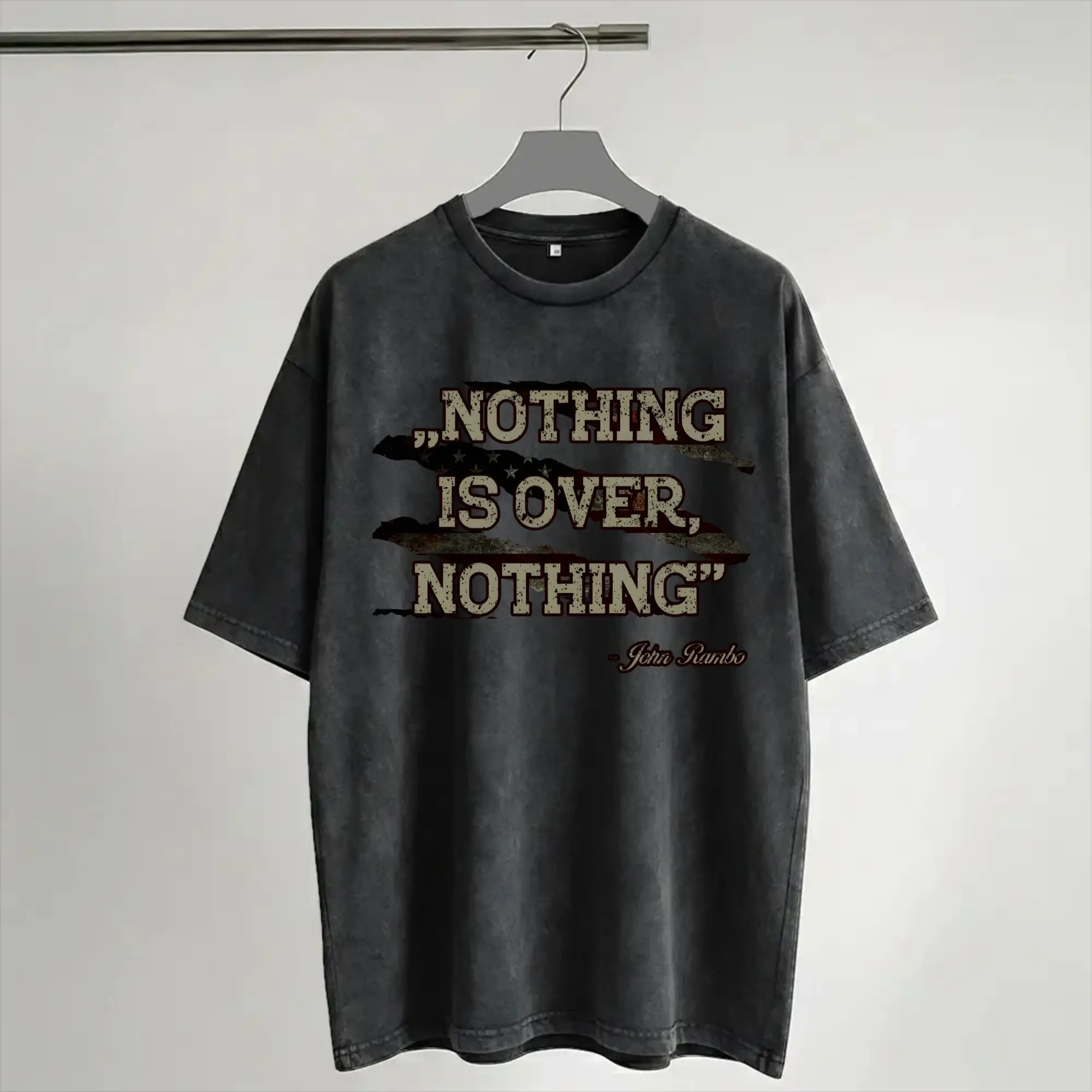Harajuku Washed Shirts John Rambos Apparel Vintage T-Shirts High Street  Streetwear Short Sleeve Printed Tee Shirt