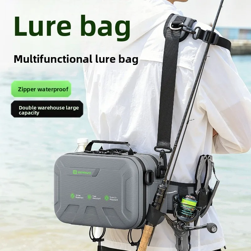Hard Shell Lure Fishing Waist Bag Waterproof Tackle Workstation Portable Organizer for Angler Kayak Shore Boat Travel