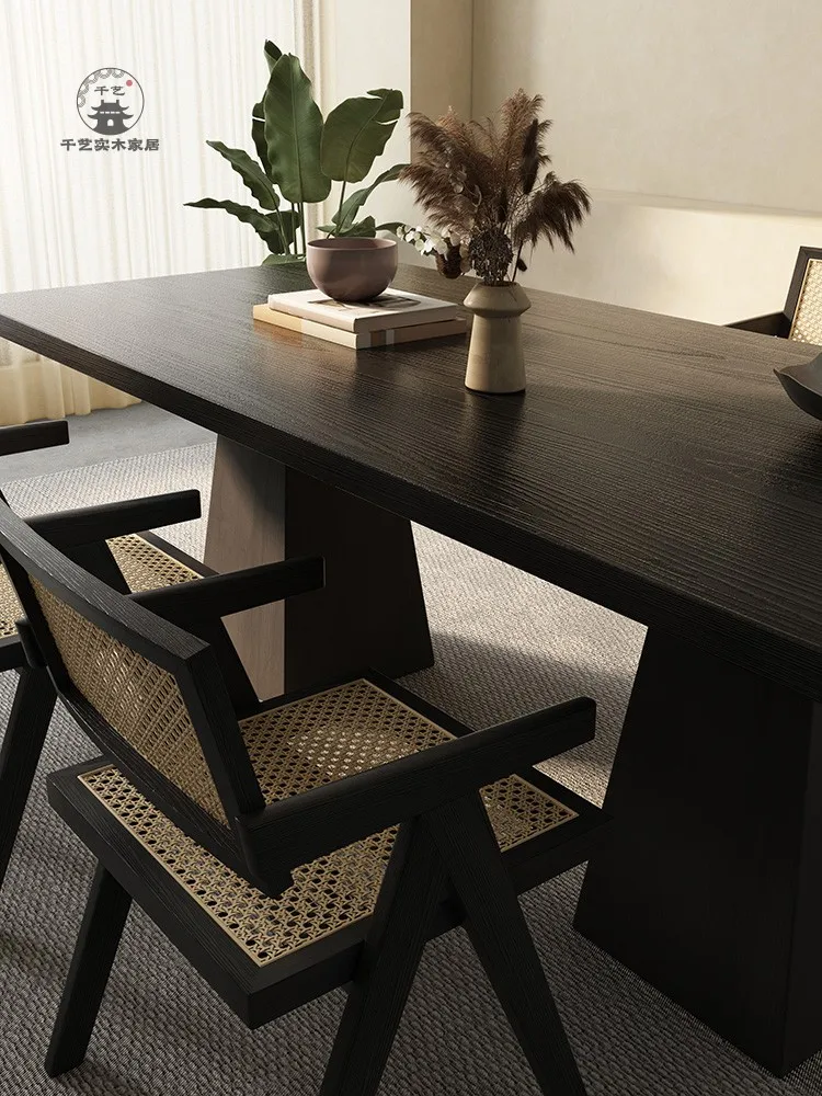 Black solid wood dining table, modern simple tea table for home use, dining table, dining chair need to be purchased separately