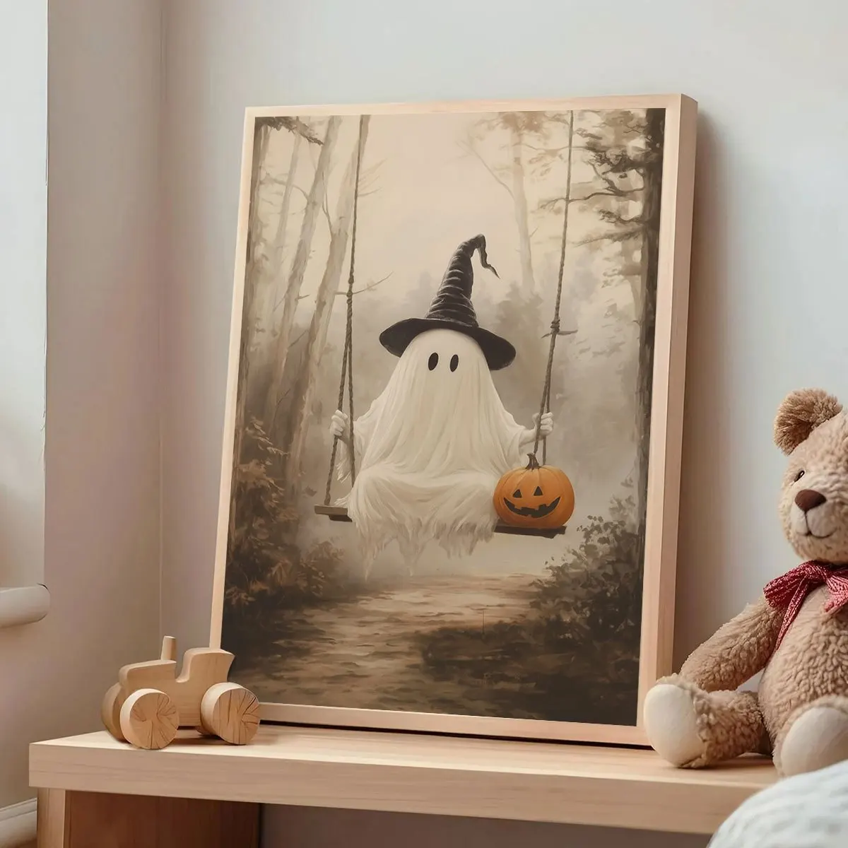 1pc Vintage & Pumpkin Halloween Wall Art Poster - Spooky Cute with Jack-O-Lantern, Unframed Canvas Print for Indoor Home Deco