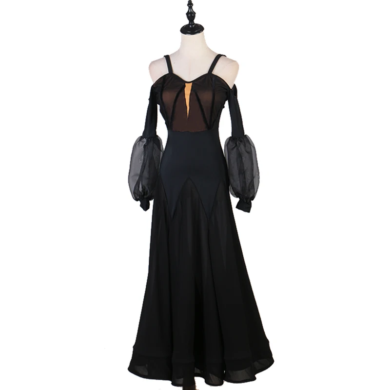 ผู้หญิงมาตรฐาน Waltz ห้องบอลรูมเต้นรําชุดใหม่เลดี้คุณภาพสูงสีดําเซ็กซี่ Waltz ห้องบอลรูมการแข่งขันเต้นรําชุด