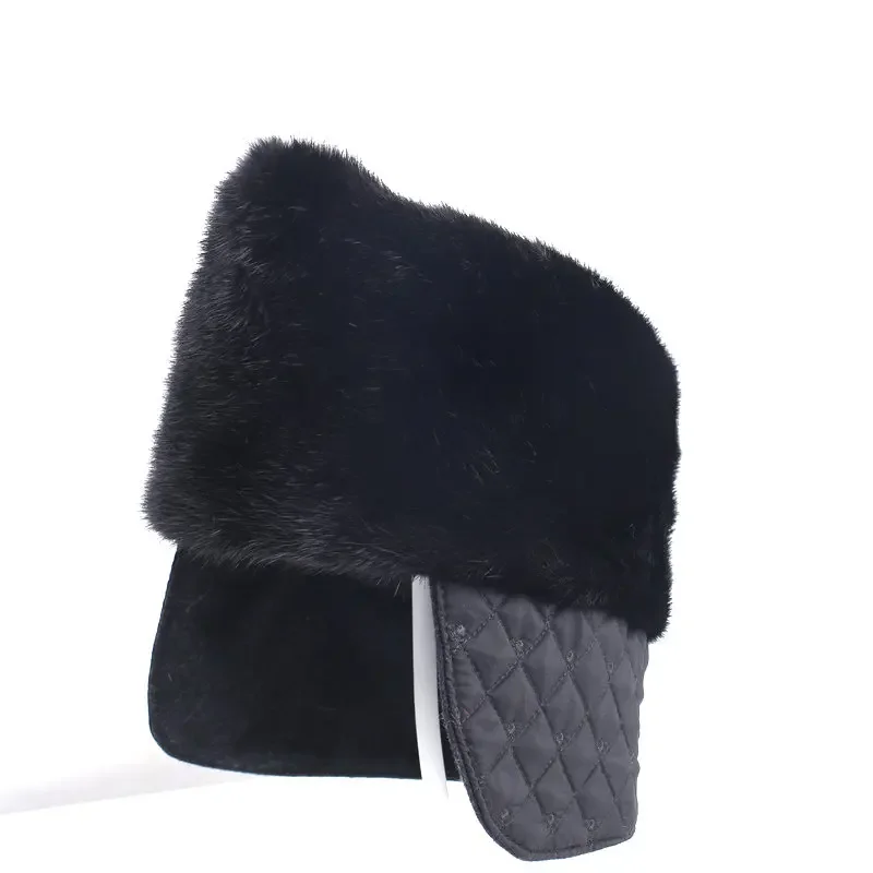 Bucket Winter Jewish Earflap Hat for Men Breathable & Waterproof Plain Wholesale Real Mink Fur Plush Yanlifur Adults CN;HEB Male