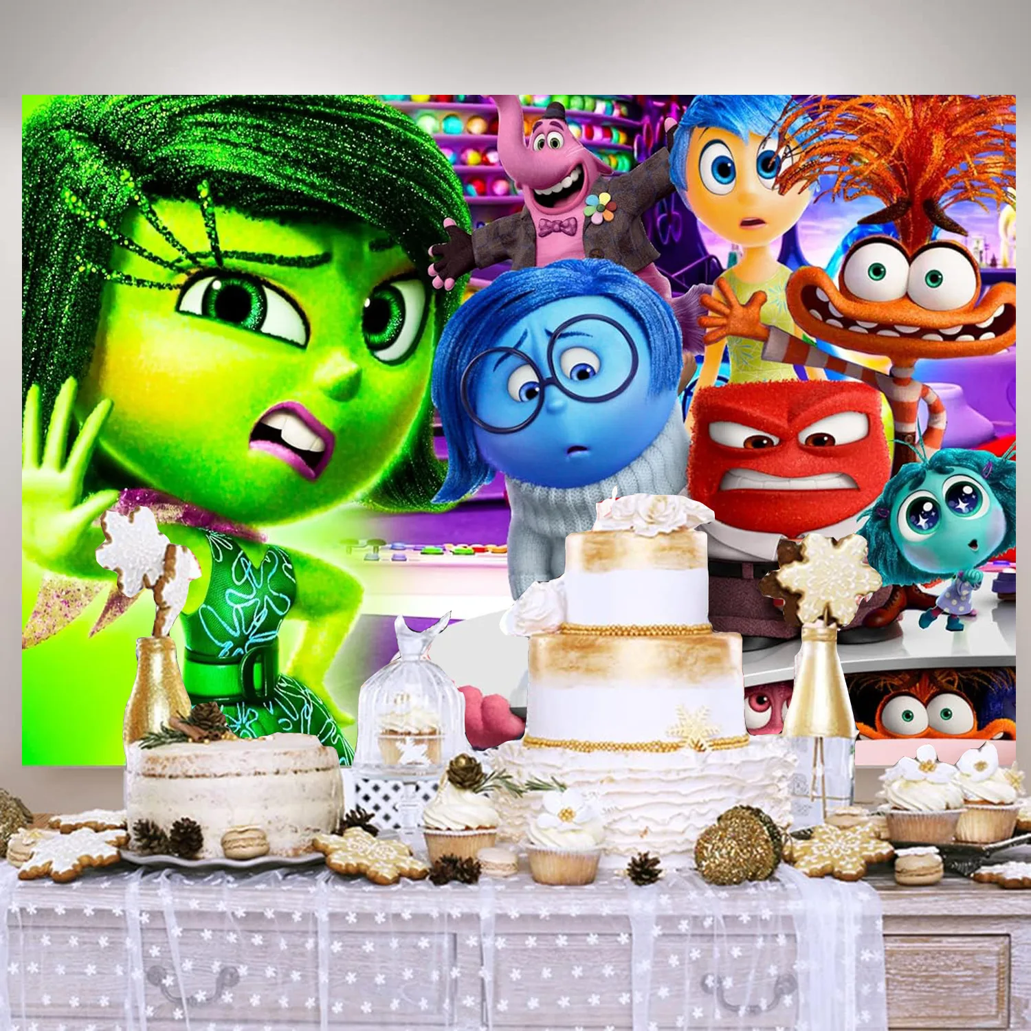 Disney Inside Out 2 zdjęcia z okazji urodzin tkanina na tło kreskówki dla dzieci tło strony rekwizyty fotograficzne dekoracji