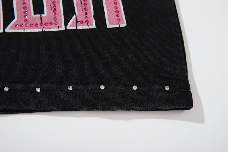 Hip-Hop Streetwear Lustiges Skelett-Grafik-T-Shirt für Männer Vintage Schwarz Gewaschenes Strass-Tee Übergroßes Baumwoll-Shirt im Used-Look – Detail 11