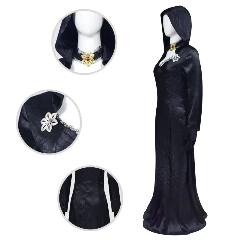 Anime Bela Cassandra Daniela Cosplay Costume Game Biohazard Lady Dimitrescu Madam Dress Vampire Necklace Tattoo Brooch Halloween