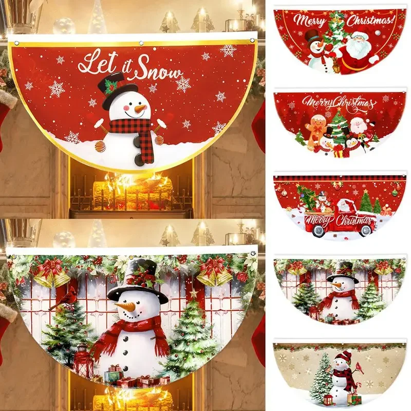 Christmas Fan-shaped Flag Outdoor Banner Christmas Decorations for Home 2024 Xmas Bunting Flag Navidad Natal Gifts New Year 2025
