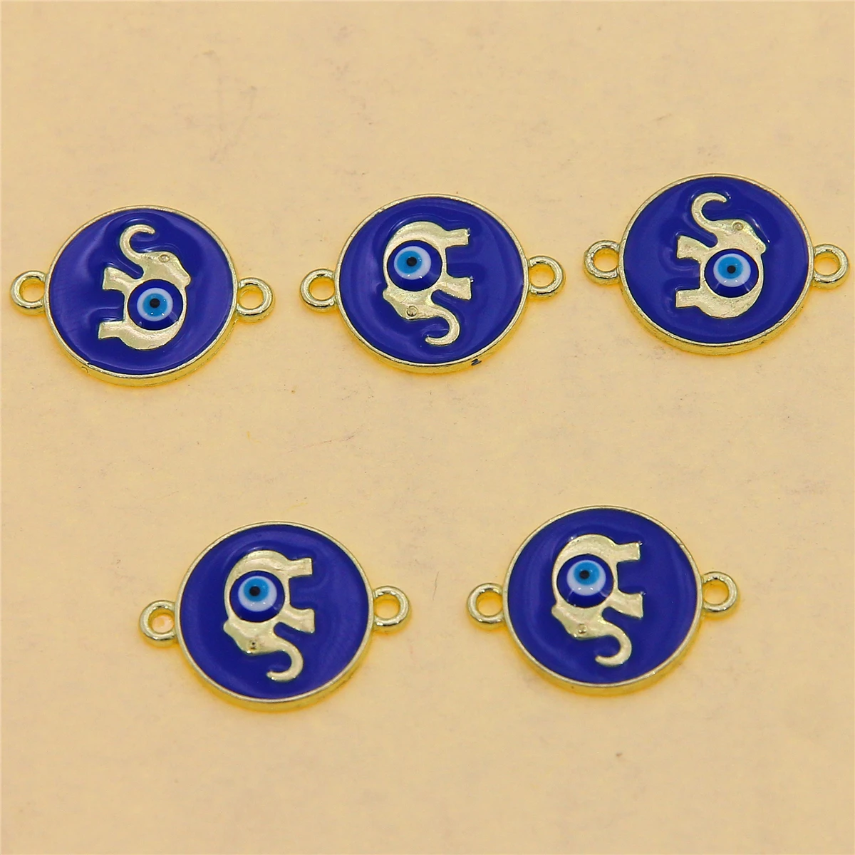 6pcs Trendy Enamel Turkish Twin Hole Evil Luck Eye Elephant Hexagram Connector, DIY Bracelet Necklace Components Supplies