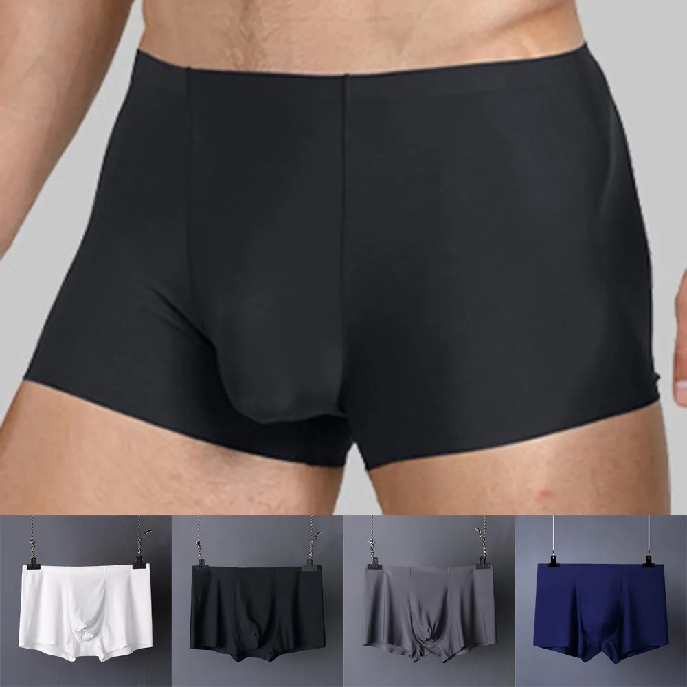 

Men Sexy Boxer Briefs Thin Underwear Ice Silk Shorts Comfortable Trunks Underpant Male Sensual Lingerie Summer