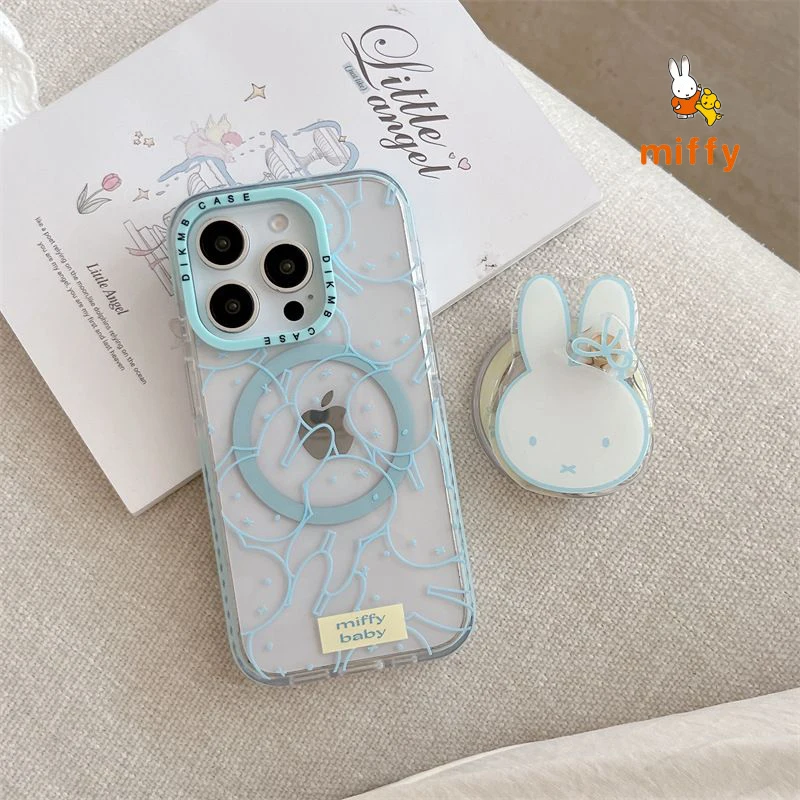 Handyhülle Kawaii Miffy Geeignet für iPhone 17 16 15 14 Kreative einzigartige magnetische Ständer Transparente Anti-Drop-Telefonhülle Geschenke