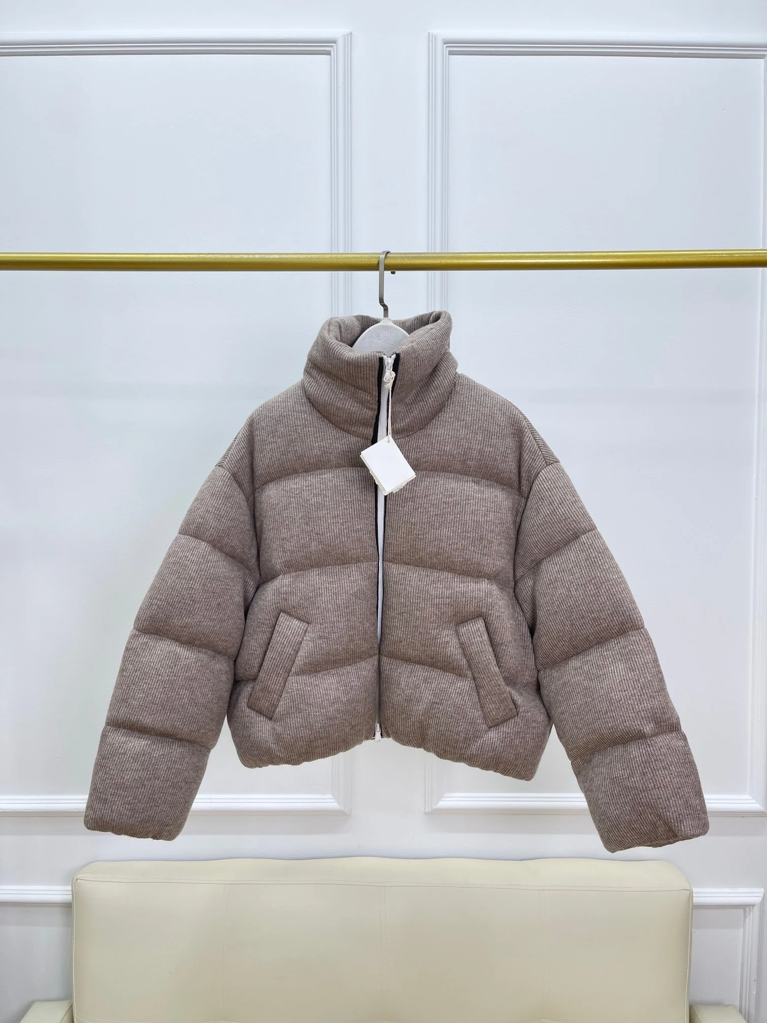 

Women Beaded Chain Zipper Coat Winter Cotton Blend Stand Collar Long Sleeve Vintage Female Down Jacket