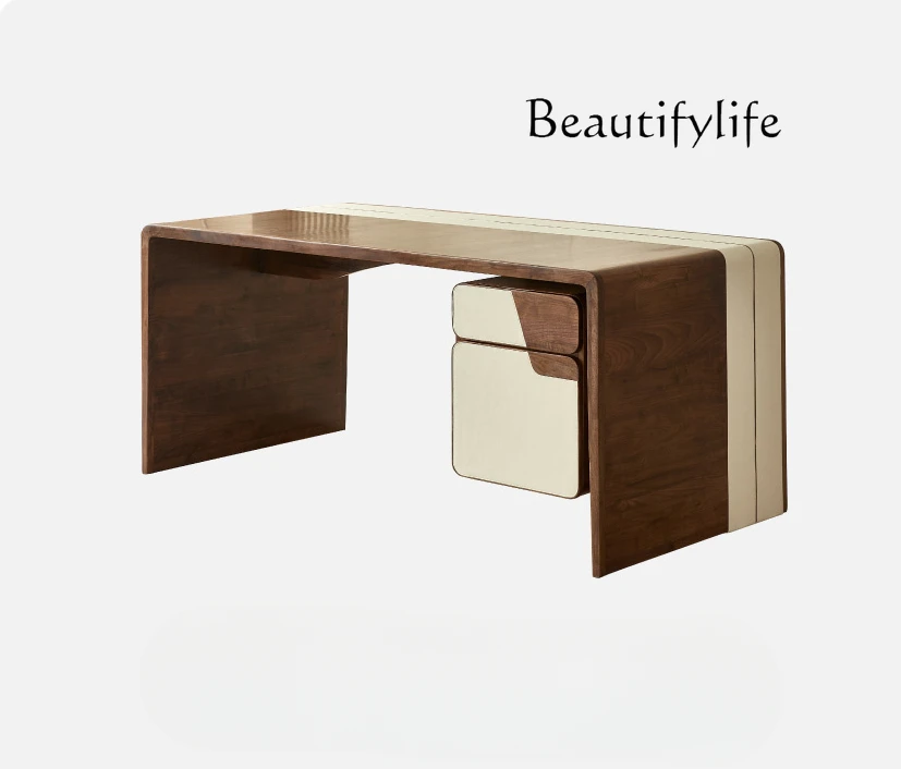 

North American black walnut solid wood desk saddle leather personalized home study villa computer desk