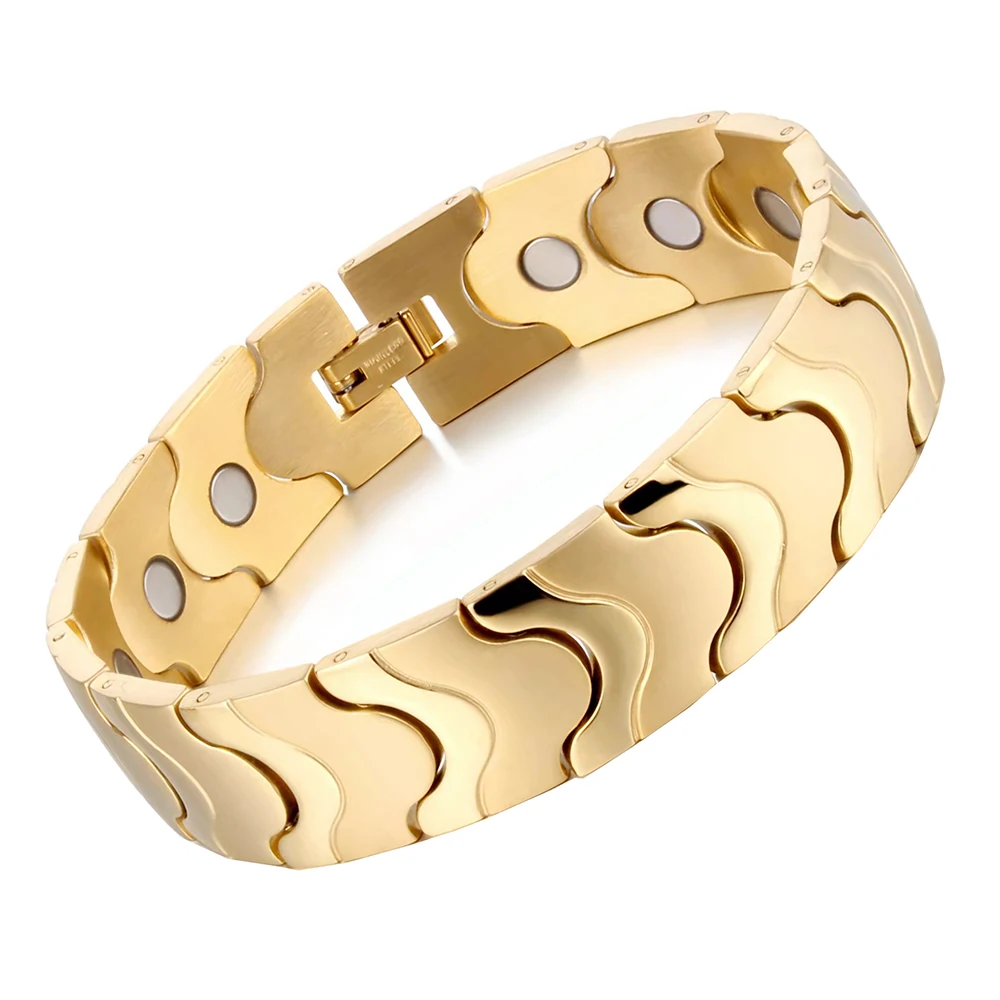 16MM Heavy Punk Gold Color Stainless Steel Magnetic Chain Bracelet Men Women Therapy Arthritis Healing Magnet Bangle Jewelry
