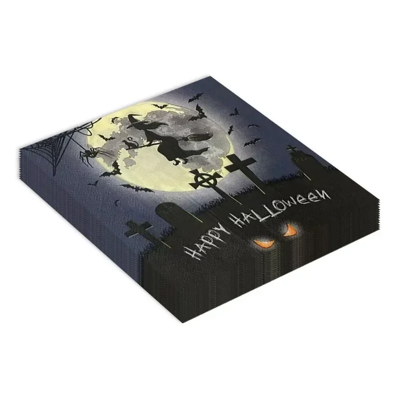 20 piezas/Pac-servilletas de papel decorativas, manteles individuales de 2 capas con temática de la serie de brujas de Halloween, impresión creativa