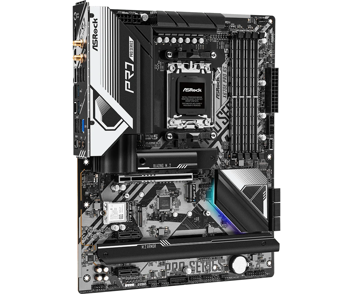 ASROCK X670E Pro RS Motherboard Support AMD X670 Socket AM5 Ryzen 9 7950X 7 7800X3D 7700X 5 7600X CPU DDR5 M.2 SATA3 ATX view 4