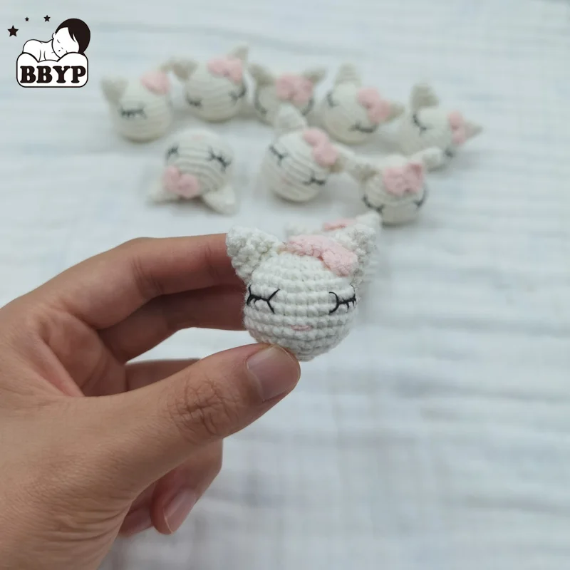 5Pcs Handmade Crochet Animal Cat Knitting Beads DIY Baby Pacifier Chain Chewable Accessories Infant Newborn Teether