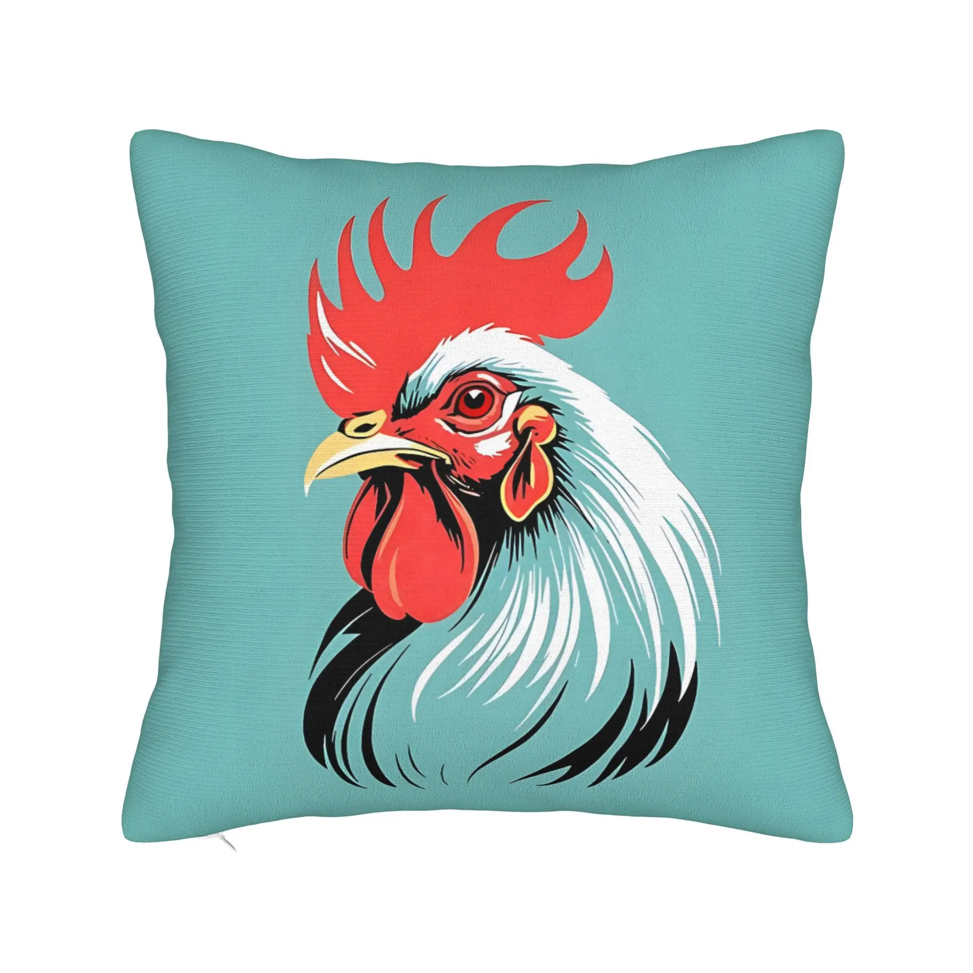 Rooster Shaped Pillow Cover Double Sided Short Plush 18x18 Inch Invisible Zipper Washable Farmhouse Decor