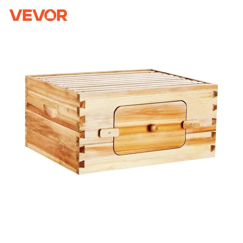 

VEVOR Bee Hive Deep Box Starter Kit 100% Beeswax Coated Natural Cedar Wood Langstroth Beehive Kit with 10 Frames and Foundations